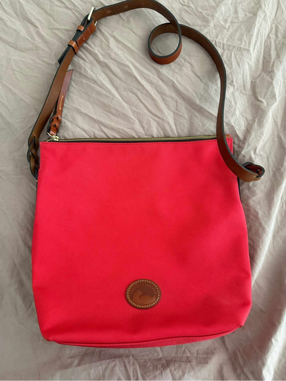 Dooney & Bourke Bright Pink Crossbody with Brown Leather Strap